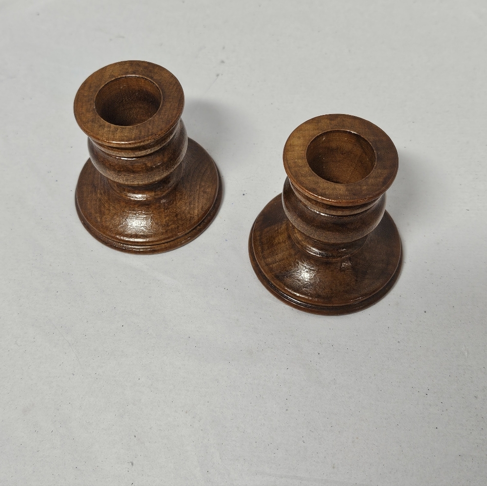 Vintage Small Turned Wood Wooden Candle Holders Candlesticks - Picture 2 of 8
